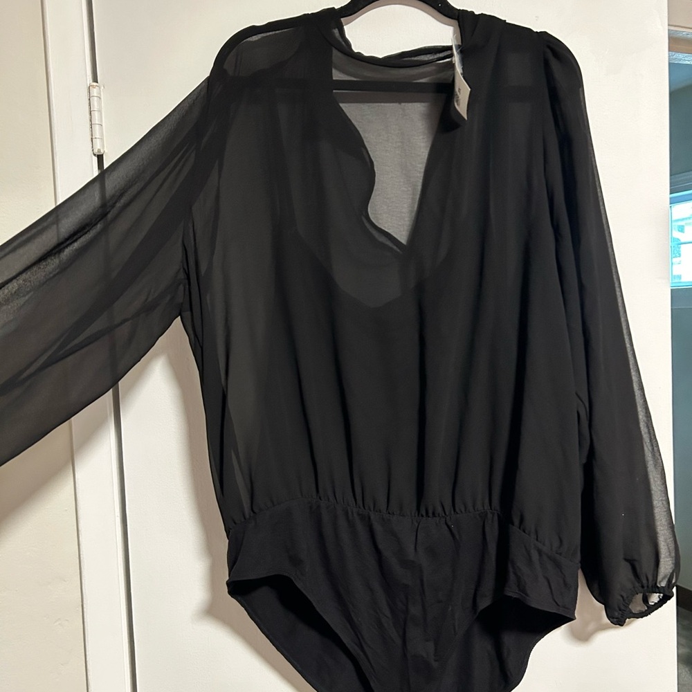 Plus Size Forever 21 Black Sheer Bodysuit NWT